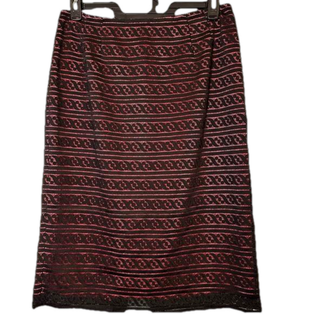NWT TALBOTS Size 12 Black Lace and Pink Lining Skirt